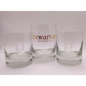 Dewar's 12 Scotch Whisky Rocks Glass Set Etched Gold Logo Barware 3 Piece